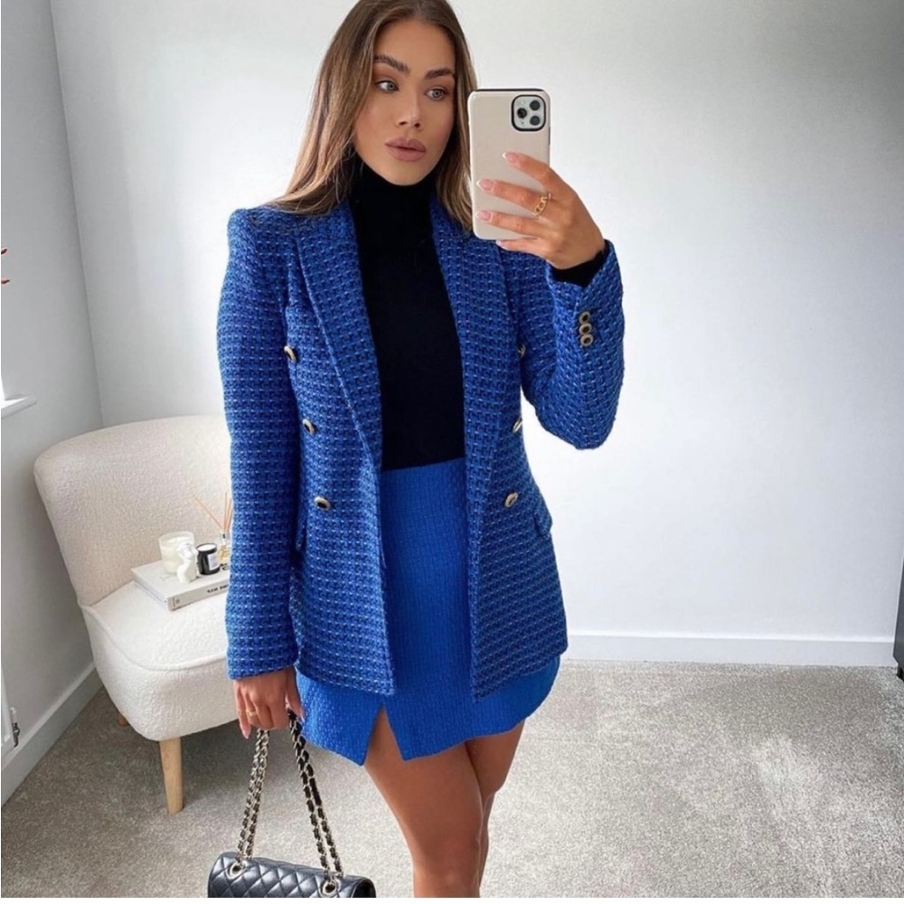 Zara Double Breasted Blazer Blue and Black gold buttons  M